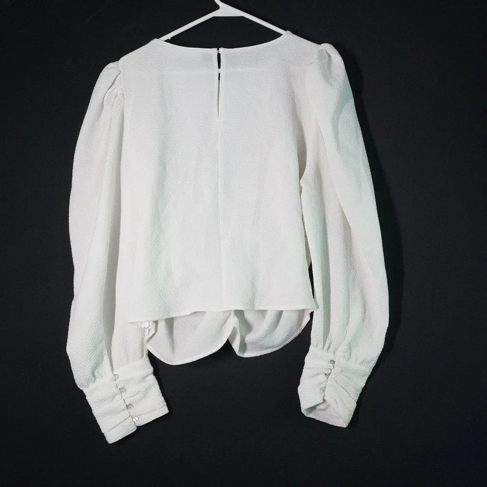 ASTR The Label‎ Ruched Blouse Puff Long Sleeve Textured White Top XL